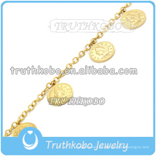Cadena de eslabones de oro de 18 k con pulsera de Cristo de acero inoxidable para el círculo de vacío religioso de Jesús religioso para mujeres